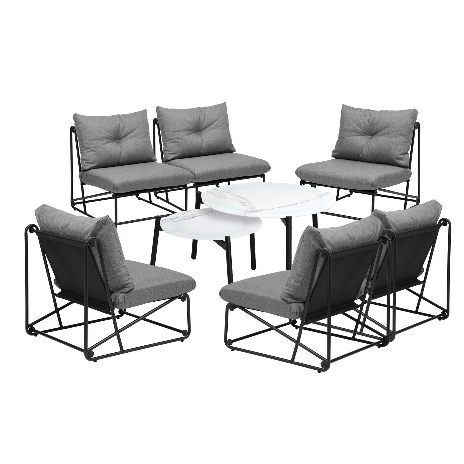 Livsip Outdoor Furniture Sofa Set 8 Piece Patio Lounge Setting Table Chairs Grey - Sunyee