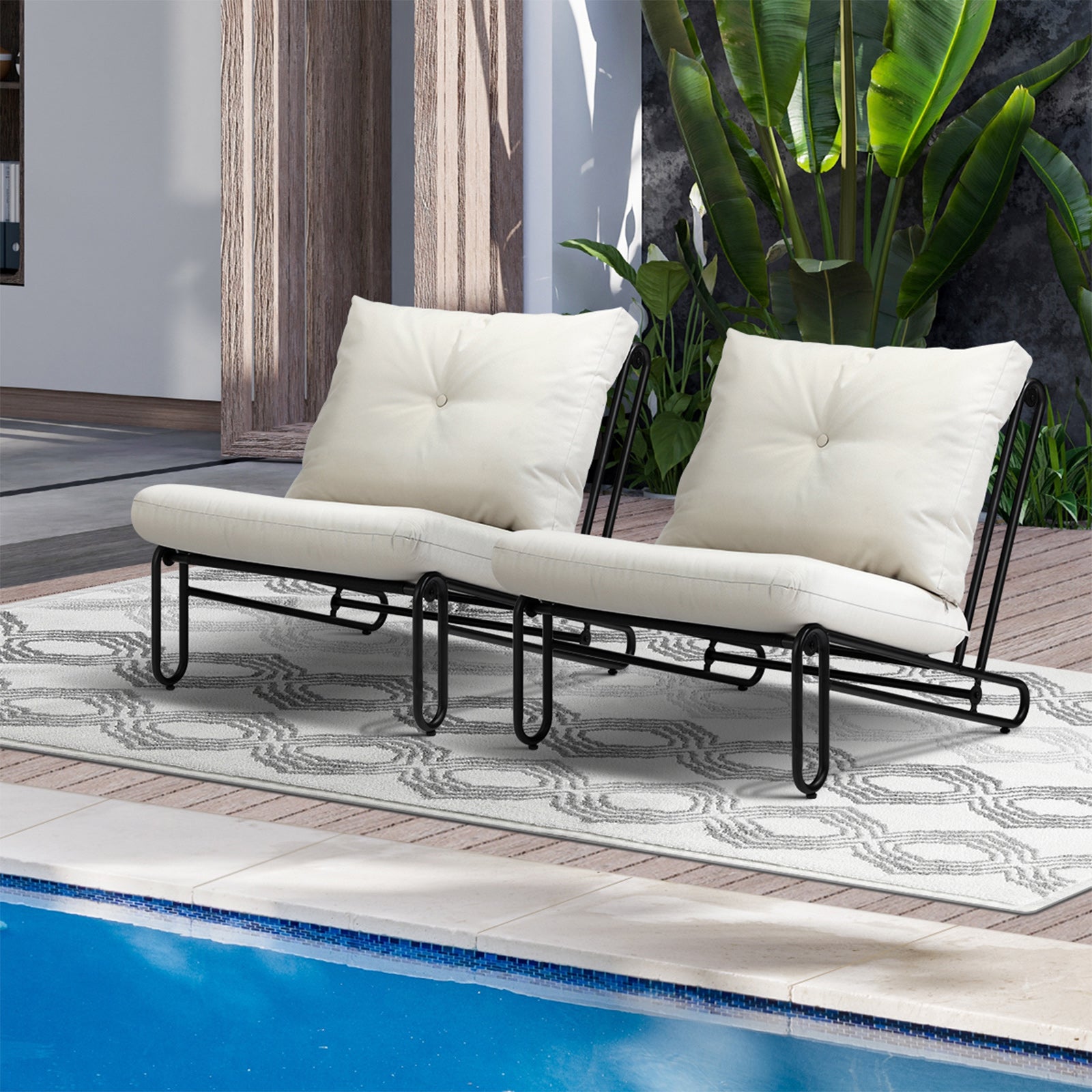 Livsip 2PC Outdoor Lounge Chairs Patio Furniture Garden Sofa with Cushions Beige - Sunyee