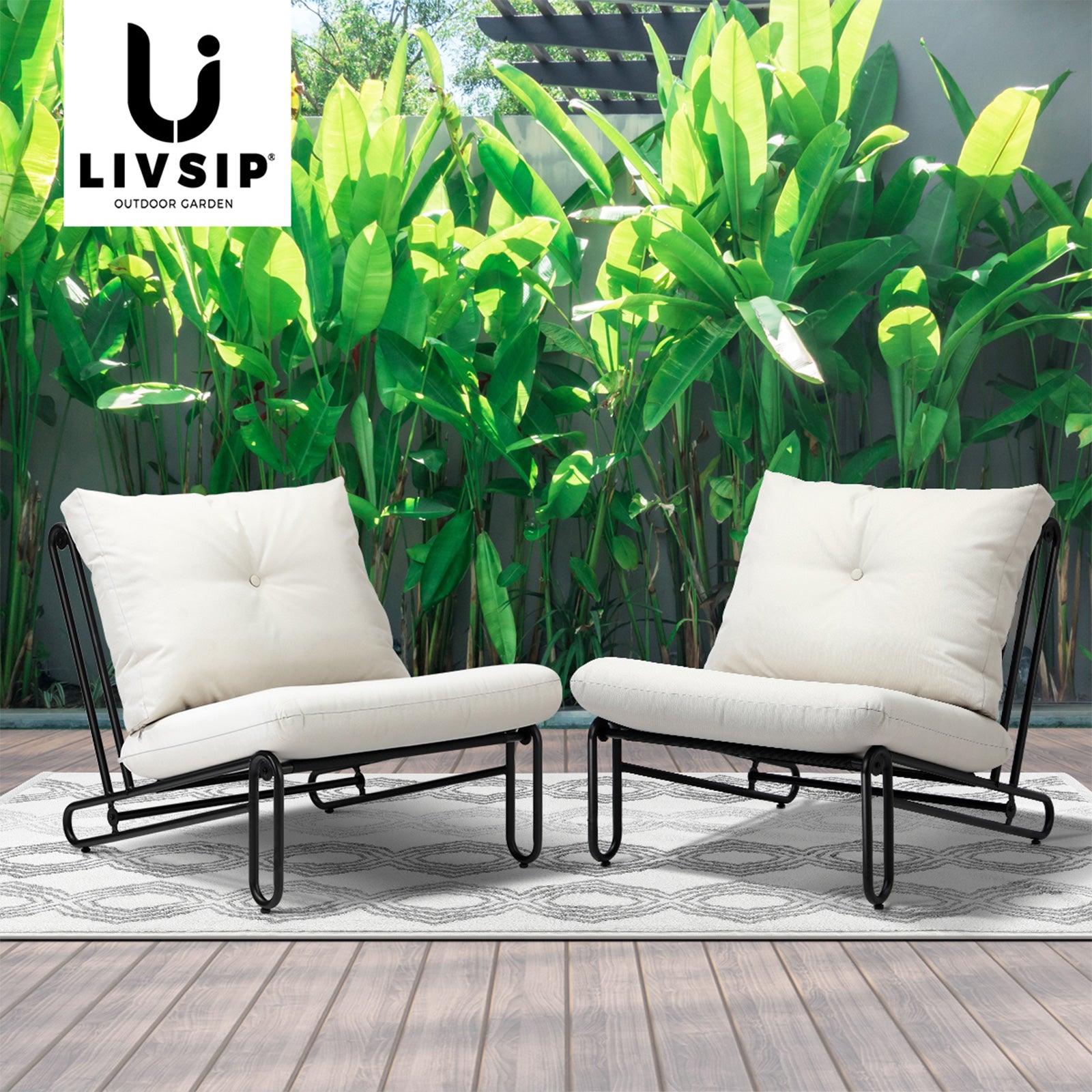 Livsip 2PC Outdoor Lounge Chairs Patio Furniture Garden Sofa with Cushions Beige - Sunyee