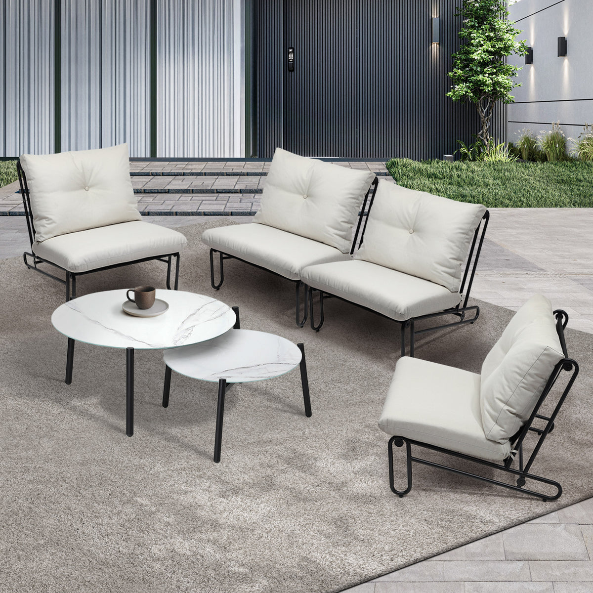 Livsip Outdoor Sofa Set 6 PCS Lounge Setting Table Chairs Patio Furniture Beige - Sunyee