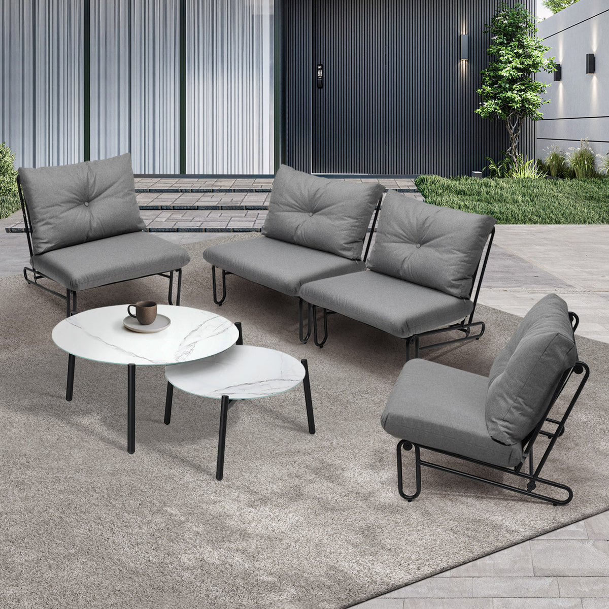 Livsip Outdoor Sofa Set 6 PCS Lounge Setting Table Chairs Patio Furniture Grey - Sunyee