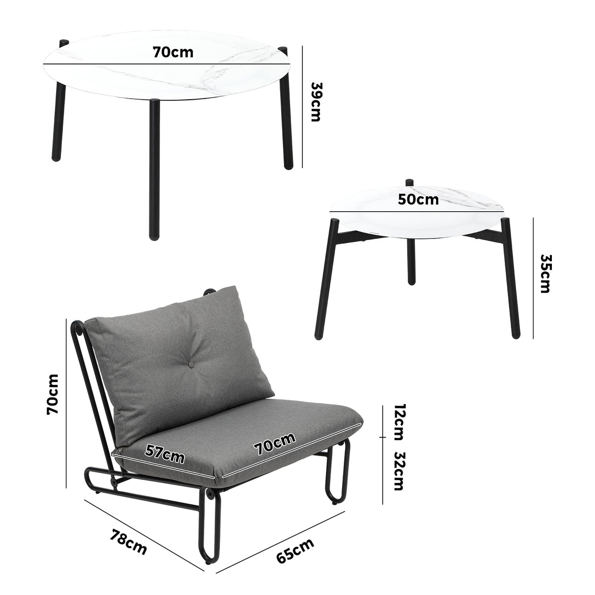 Livsip Outdoor Sofa Set 6 PCS Lounge Setting Table Chairs Patio Furniture Grey - Sunyee