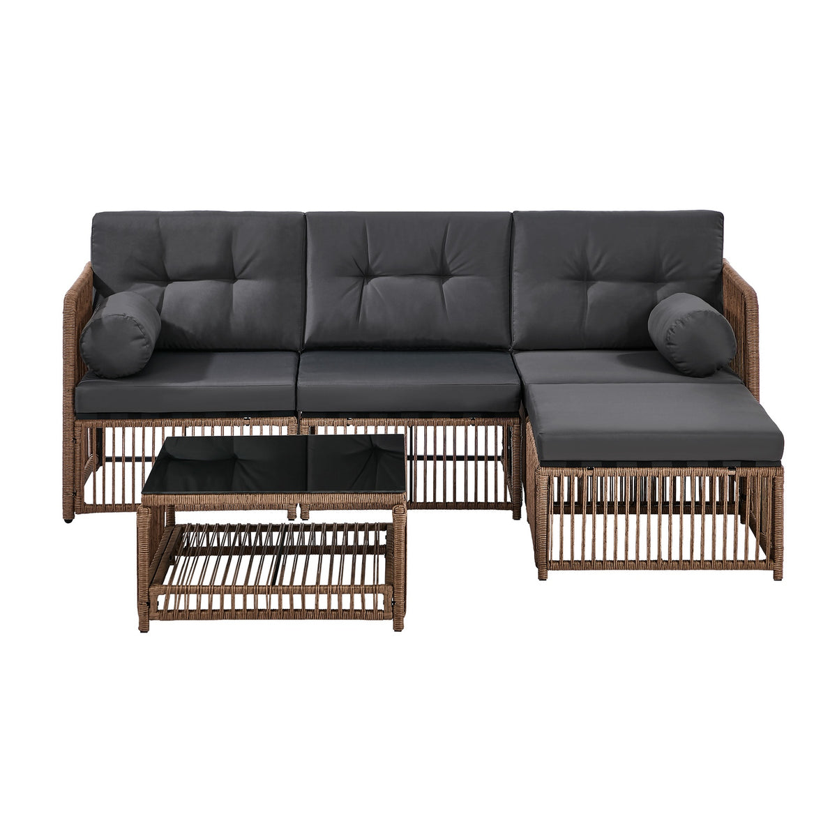Livsip 4 Seater Outdoor Dining Sofa Set 5PCS Wicker Lounge Setting Chairs Table