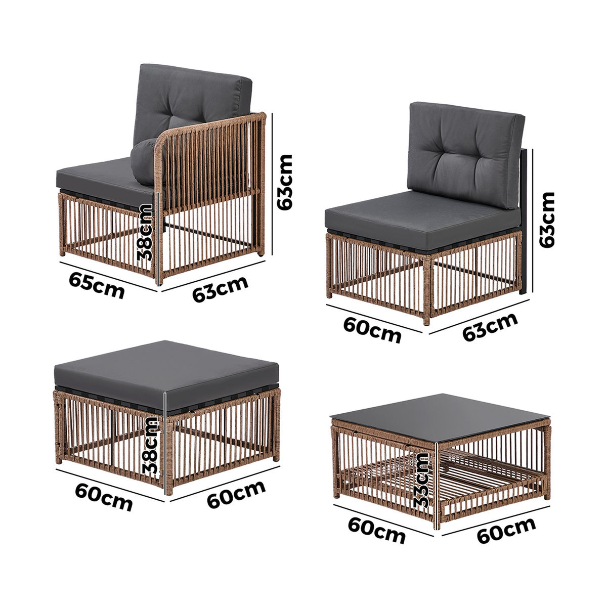 Livsip 4 Seater Outdoor Dining Sofa Set 5PCS Wicker Lounge Setting Chairs Table