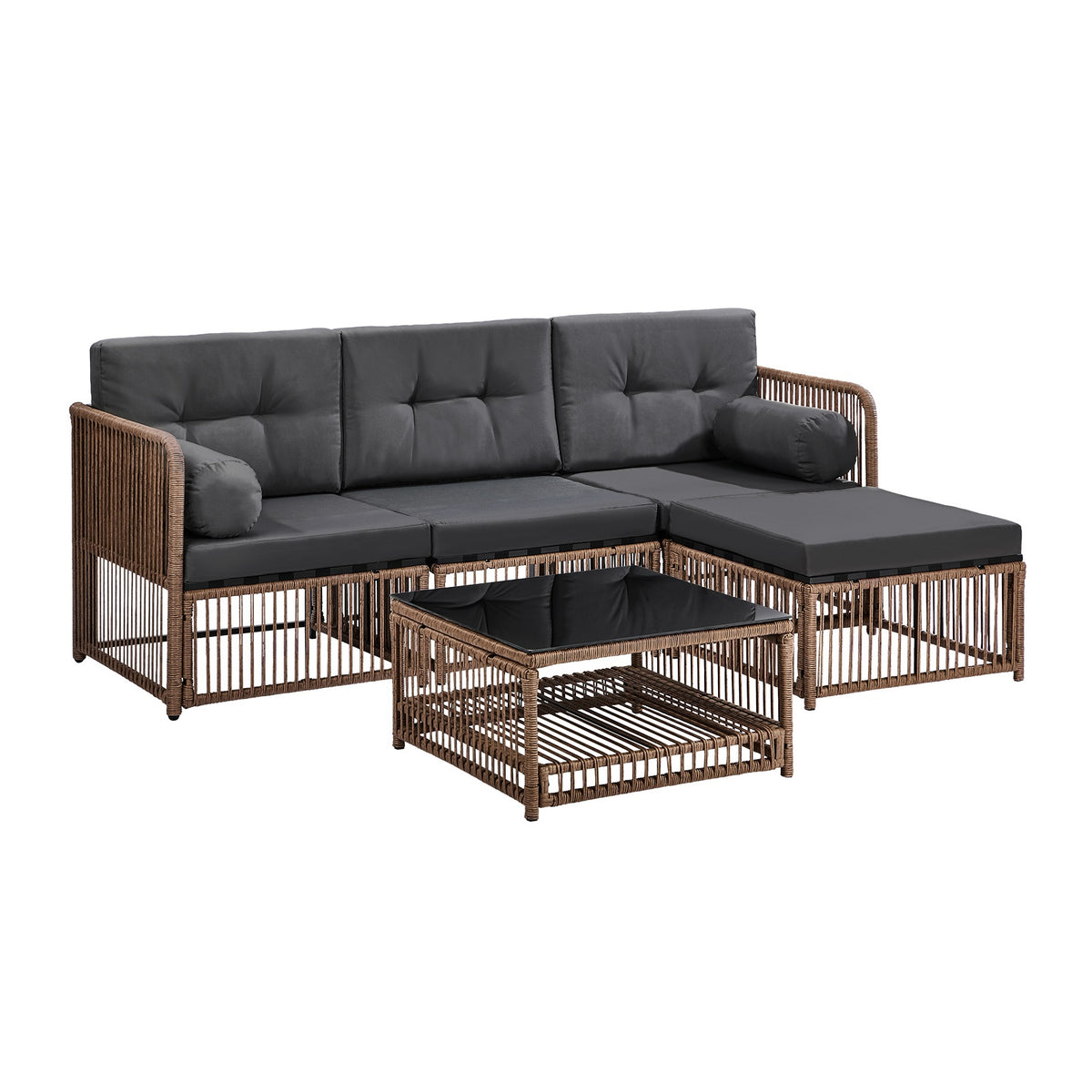 Livsip 4 Seater Outdoor Dining Sofa Set 5PCS Wicker Lounge Setting Chairs Table