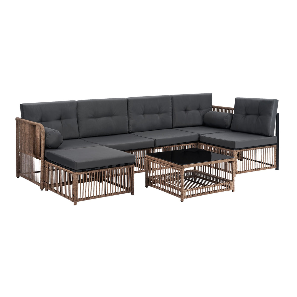 Livsip 6 Seater Outdoor Sofa Set 7PCS Wicker Lounge Setting Patio Furniture