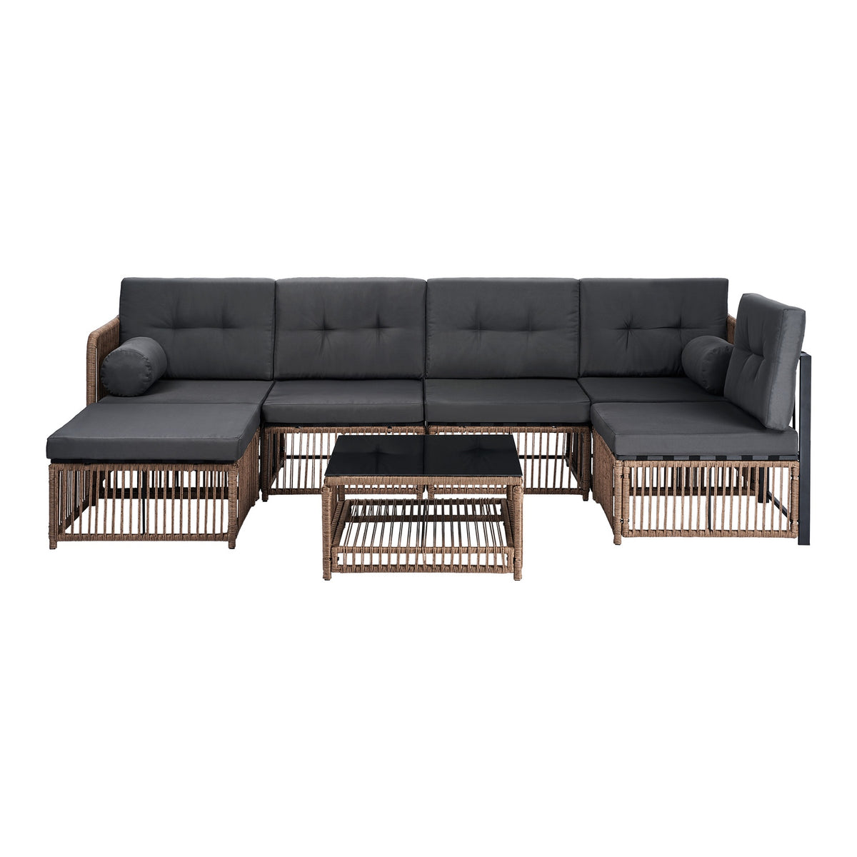 Livsip 6 Seater Outdoor Sofa Set 7PCS Wicker Lounge Setting Patio Furniture