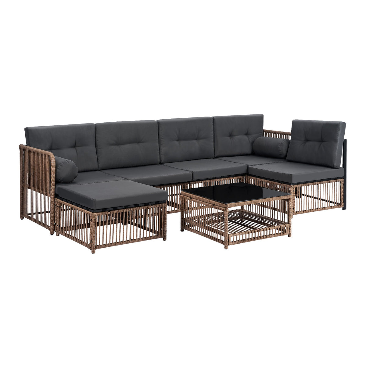Livsip 6 Seater Outdoor Sofa Set 7PCS Wicker Lounge Setting Patio Furniture
