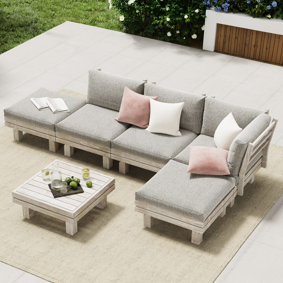 Livsip 6 Piece Outdoor Furniture Sofa Set Wooden Lounge Setting Chair Table
