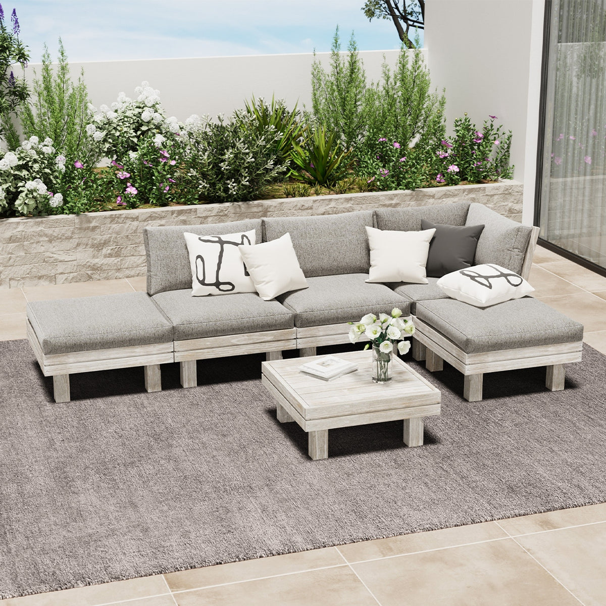 Livsip 6 Piece Outdoor Furniture Sofa Set Wooden Lounge Setting Chair Table