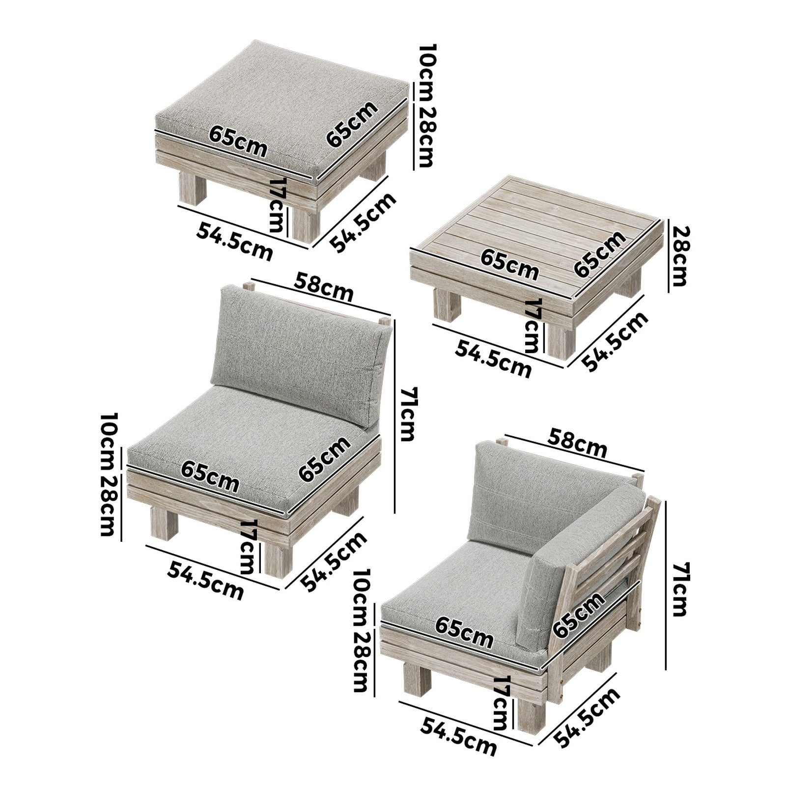 Livsip 6 Piece Outdoor Furniture Sofa Set Wooden Lounge Setting Chair Table - Sunyee