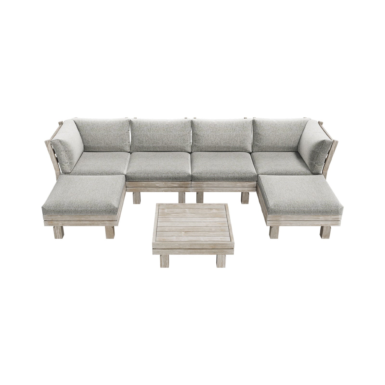 Livsip 7PCS Outdoor Sofa Set Wooden Lounge Setting Table Chair Patio Furniture - Sunyee