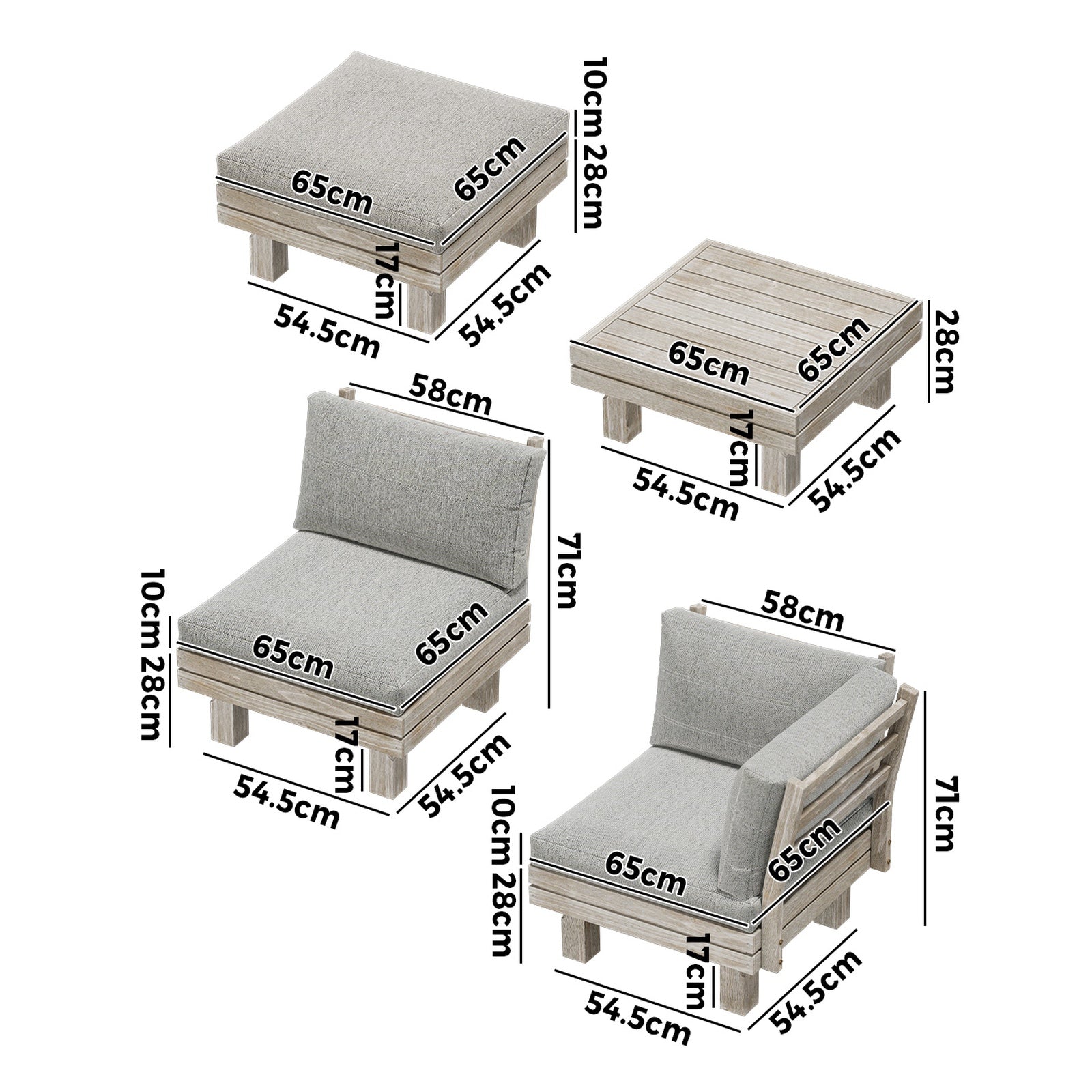 Livsip 7PCS Outdoor Sofa Set Wooden Lounge Setting Table Chair Patio Furniture - Sunyee
