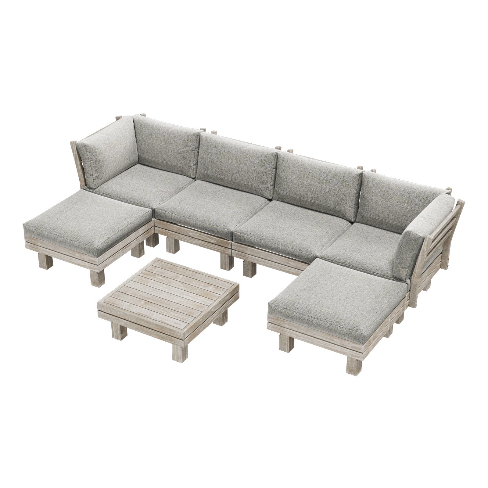 Livsip 7PCS Outdoor Sofa Set Wooden Lounge Setting Table Chair Patio Furniture - Sunyee