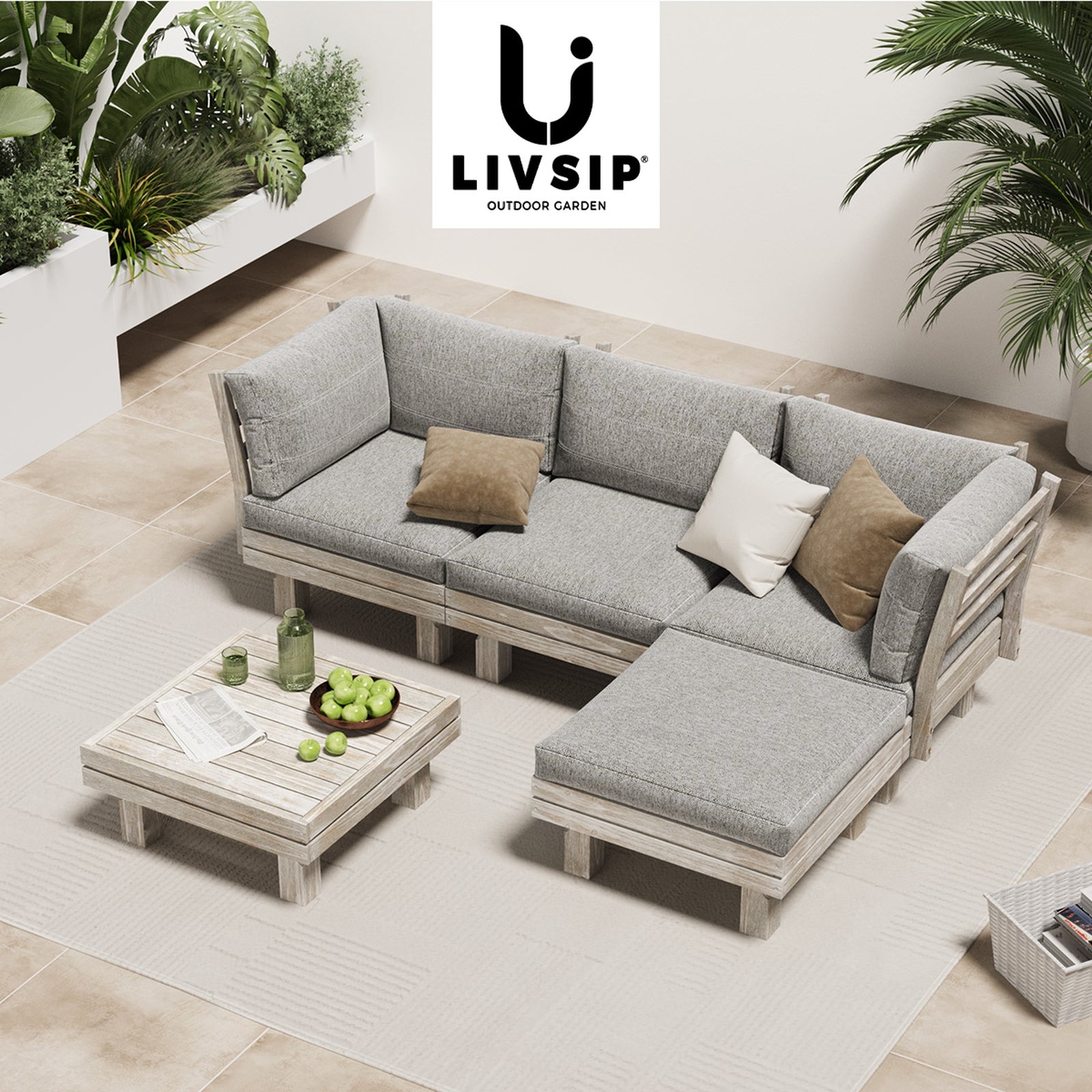 Livsip 4 Seater Outdoor Sofa Set Lounge Setting Table Chair Patio Furniture - Sunyee