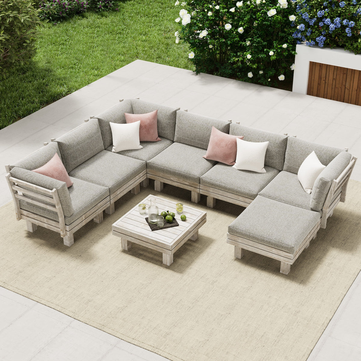 Livsip 8PCS Outdoor Sofa Set Wooden Lounge Setting Table Chair Patio Furniture