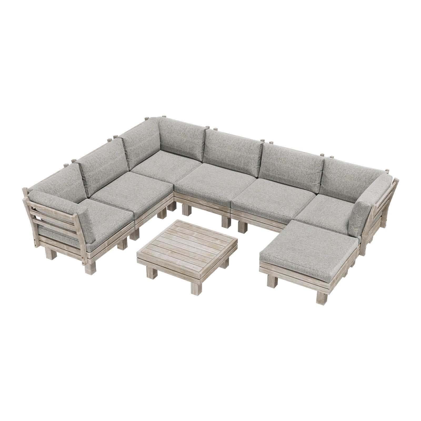 Livsip 8PCS Outdoor Sofa Set Wooden Lounge Setting Table Chair Patio Furniture - Sunyee