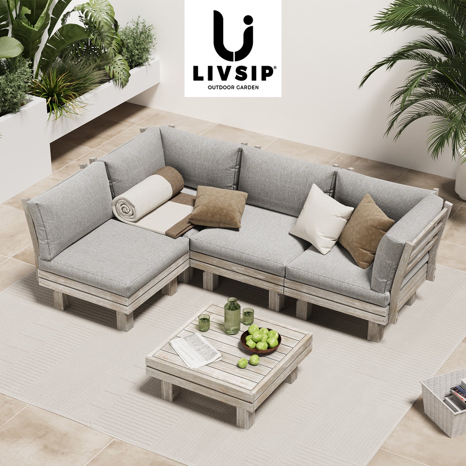 Livsip 4 Seater Outdoor Furniture Sofa Set Lounge Setting Garden Patio Furniture - Sunyee