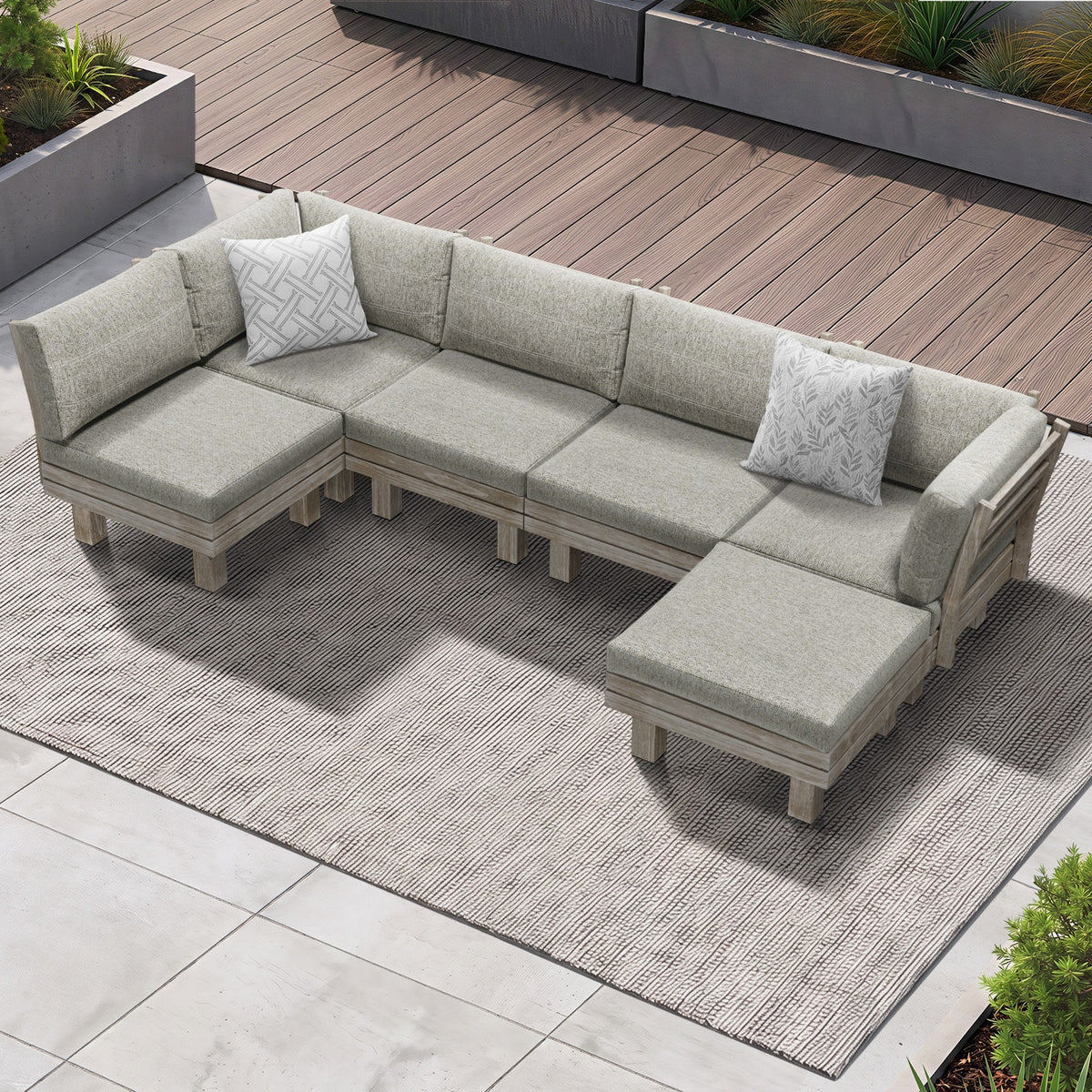 Livsip 6 Piece Outdoor Sofa Set Wooden Modular Lounge Setting Patio Furniture