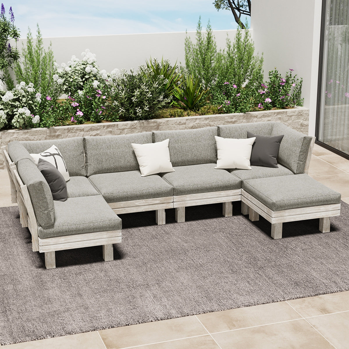 Livsip 6 Piece Outdoor Sofa Set Wooden Modular Lounge Setting Patio Furniture