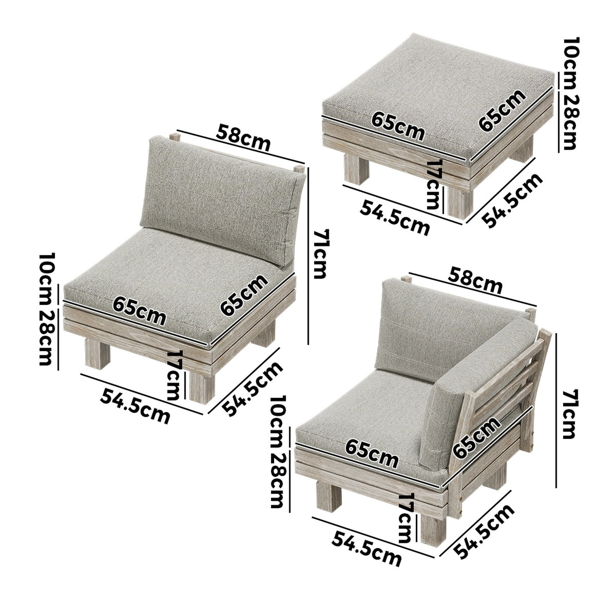 Livsip 6 Piece Outdoor Sofa Set Wooden Modular Lounge Setting Patio Furniture