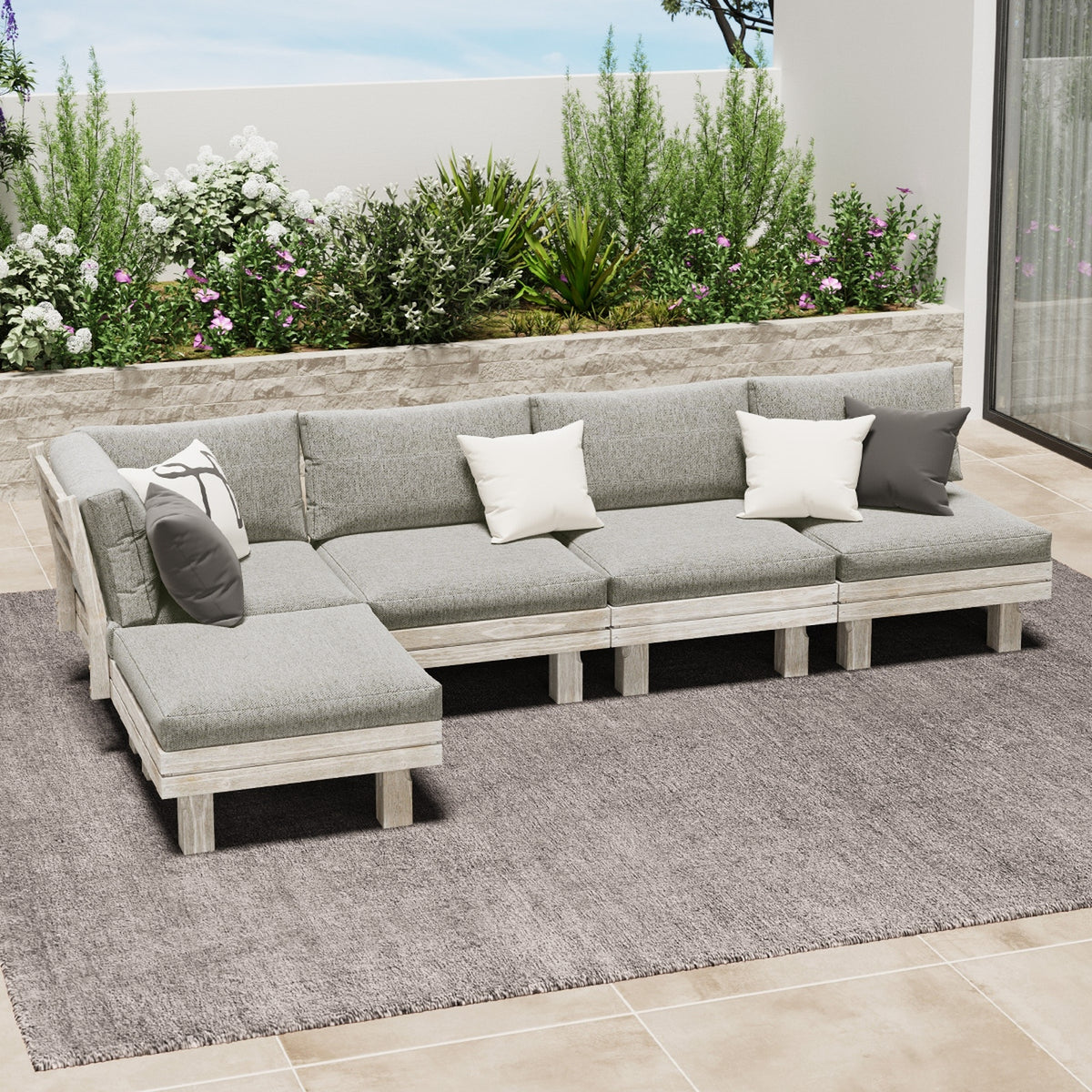 Livsip 5PCS Outdoor Furniture Sofa Set Wooden Lounge Setting Patio Furniture