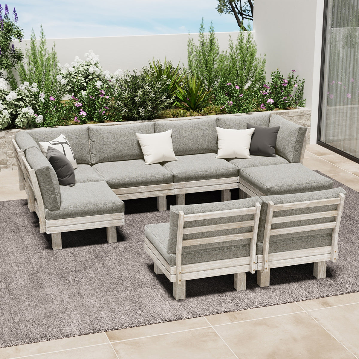 Livsip Outdoor Sofa Set 8 Piece Wooden Lounge Setting Garden Patio Furniture