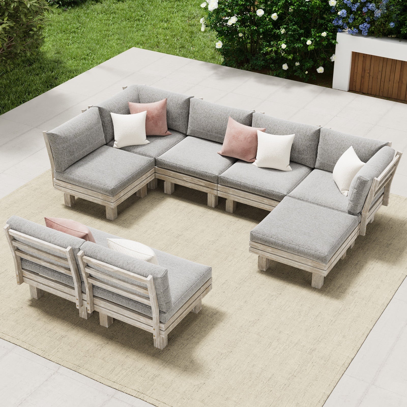Livsip Outdoor Sofa Set 8 Piece Wooden Lounge Setting Garden Patio Furniture - Sunyee