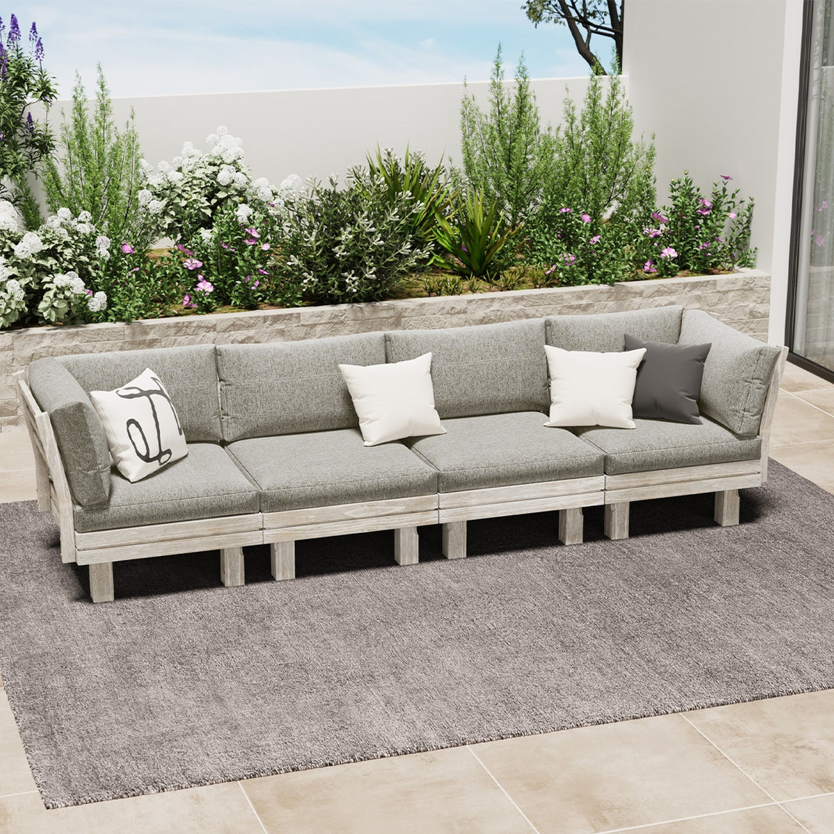 Livsip 4 Seater Outdoor Sofa Set Wooden Modular Lounge Setting Patio Furniture