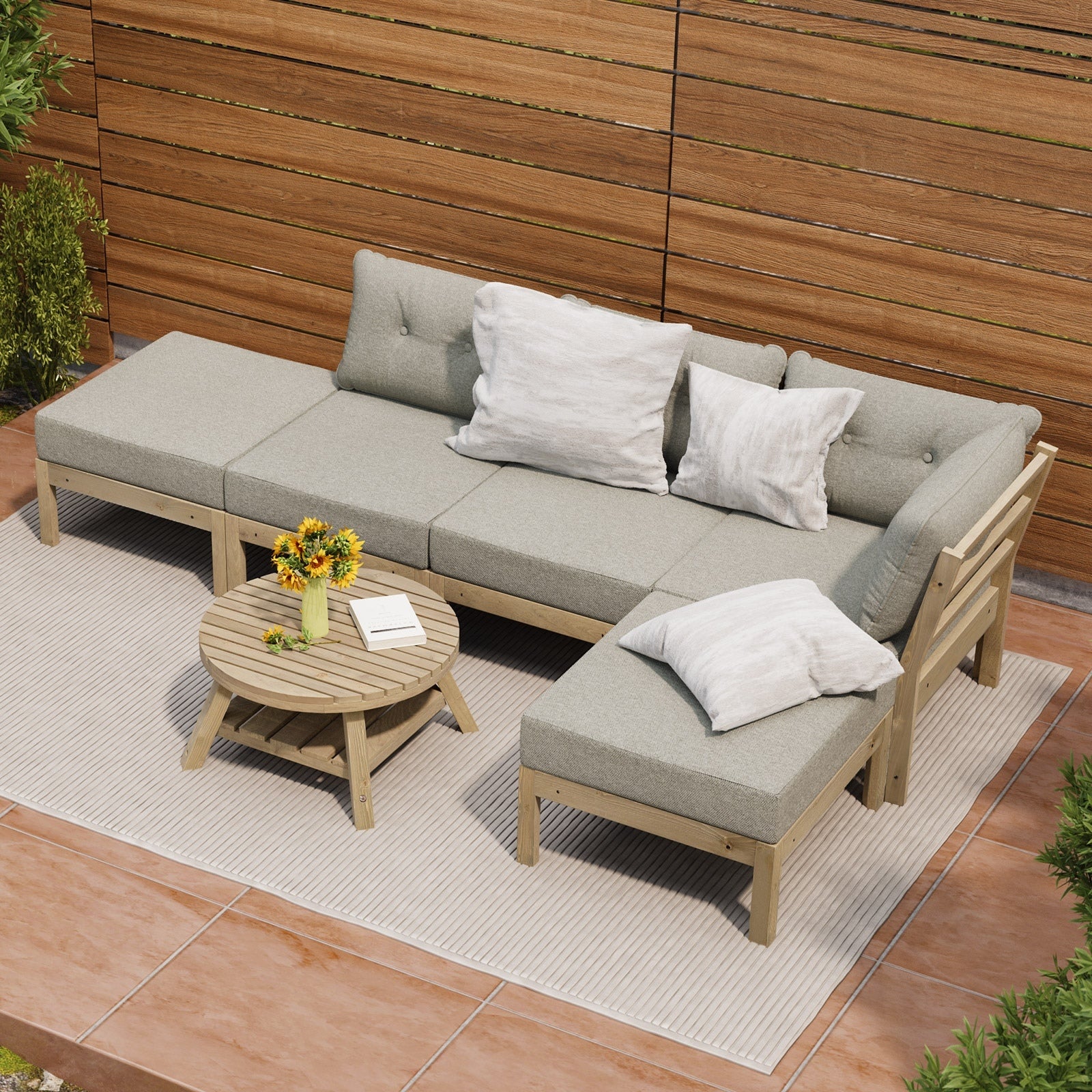 Livsip Outdoor Lounge Sofa Set 6 Piece Garden Furniture Dining Table Chairs - Sunyee