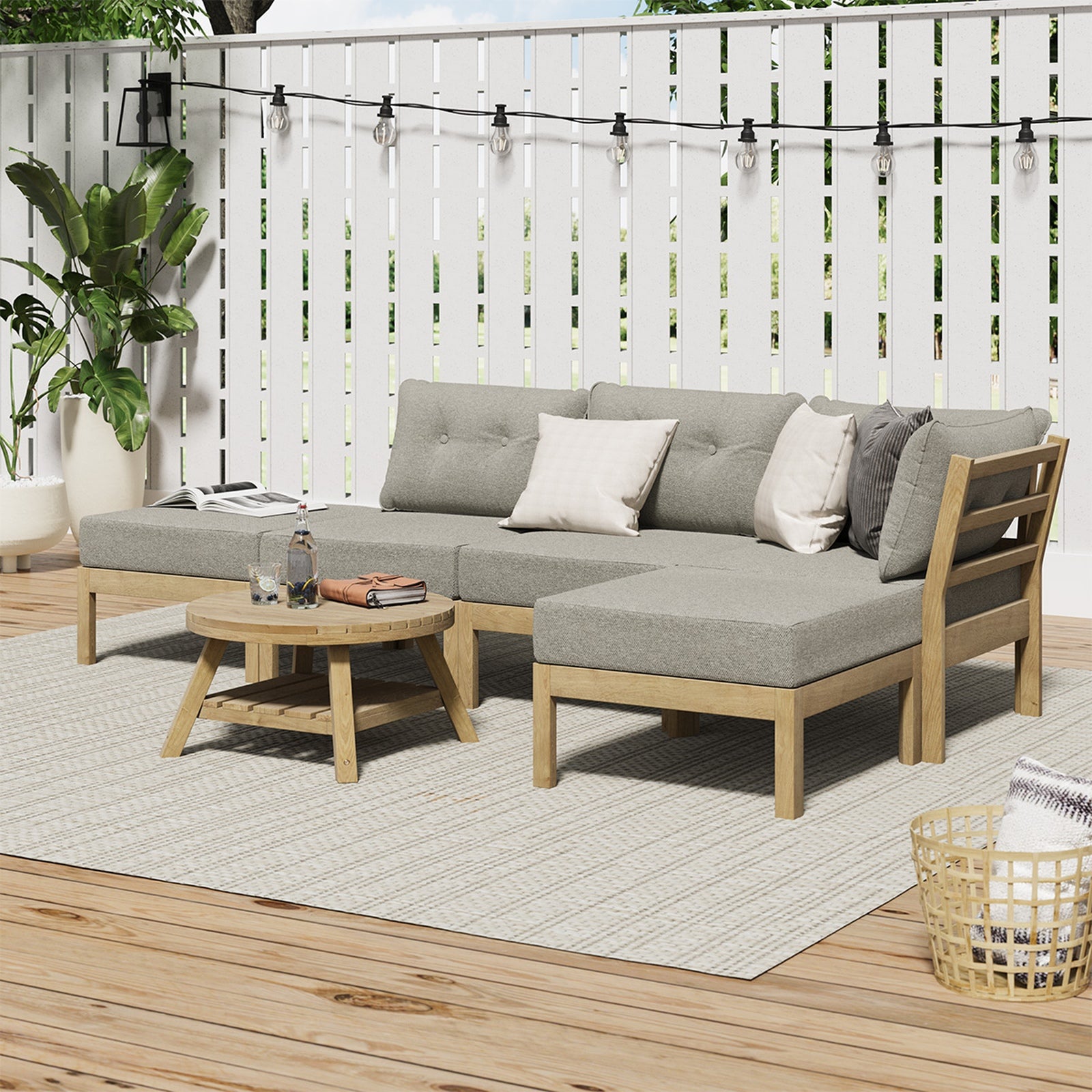 Livsip Outdoor Lounge Sofa Set 6 Piece Garden Furniture Dining Table Chairs - Sunyee