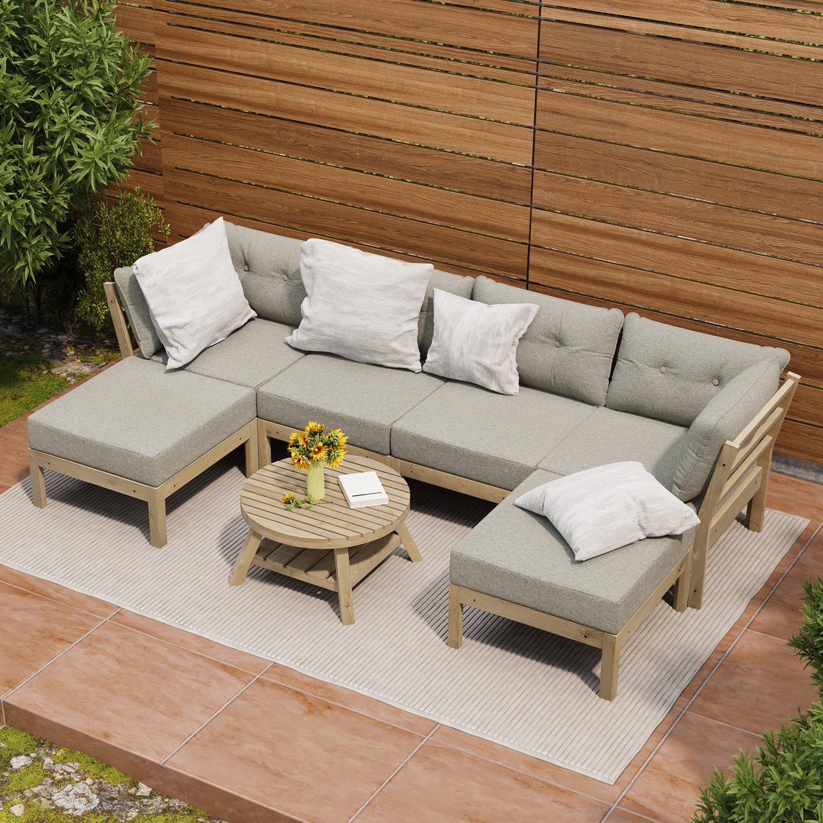 Livsip 7 Piece Outdoor Lounge Sofa Set Garden Furniture Dining Table Chairs - Sunyee