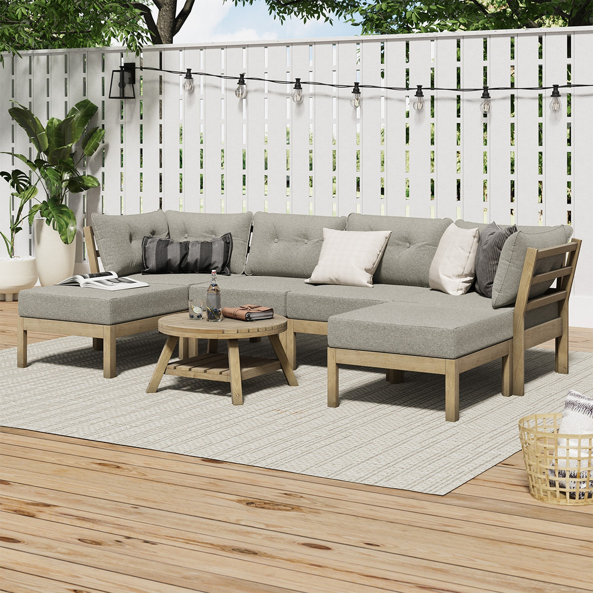 Livsip 7 Piece Outdoor Lounge Sofa Set Garden Furniture Dining Table Chairs - Sunyee