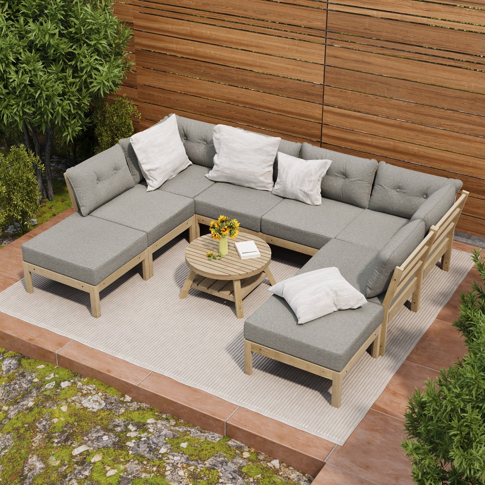 Livsip 9PCS Outdoor Sofa Set Lounge Setting Table Chair Patio Furniture Beige - Sunyee