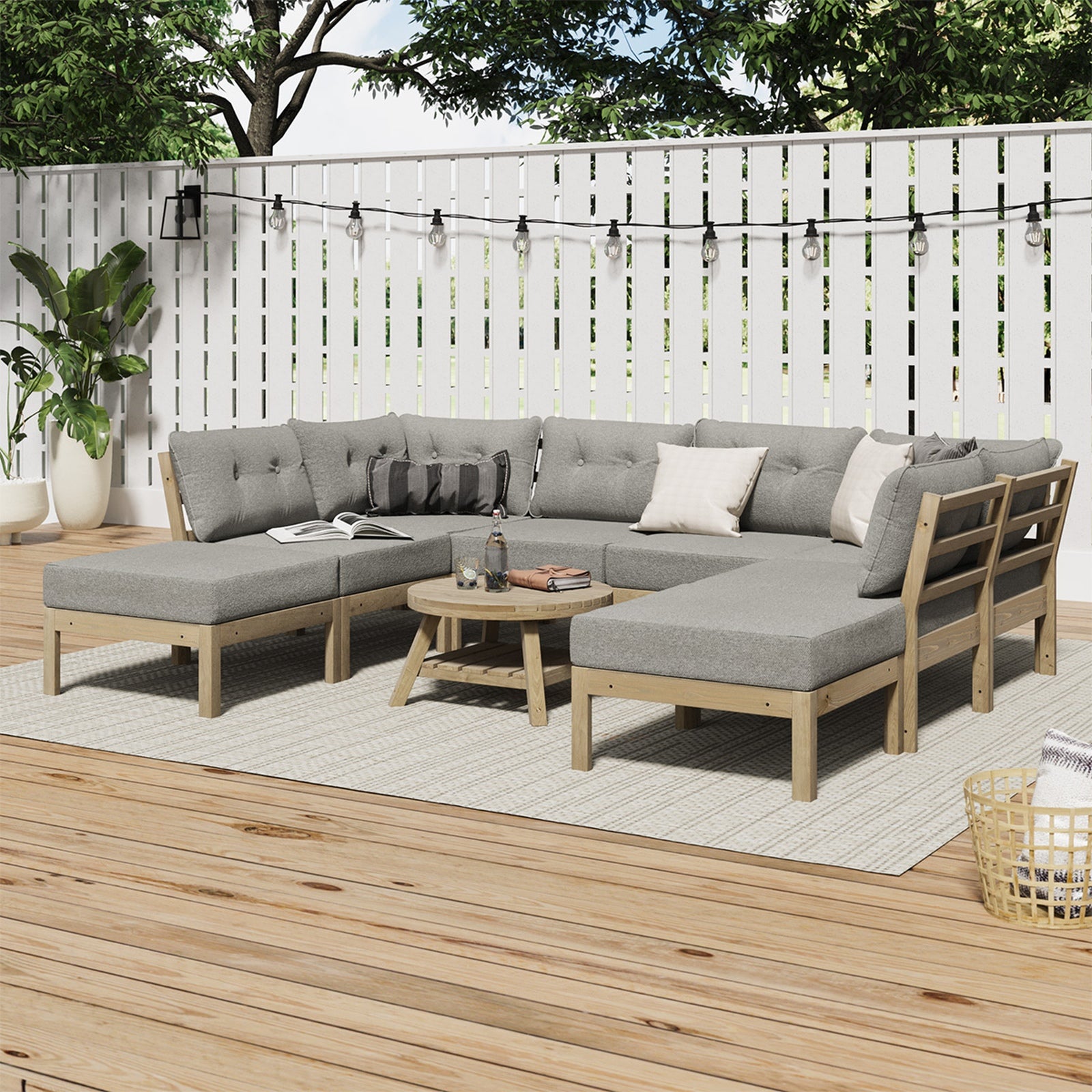 Livsip 9PCS Outdoor Sofa Set Lounge Setting Table Chair Patio Furniture Beige - Sunyee