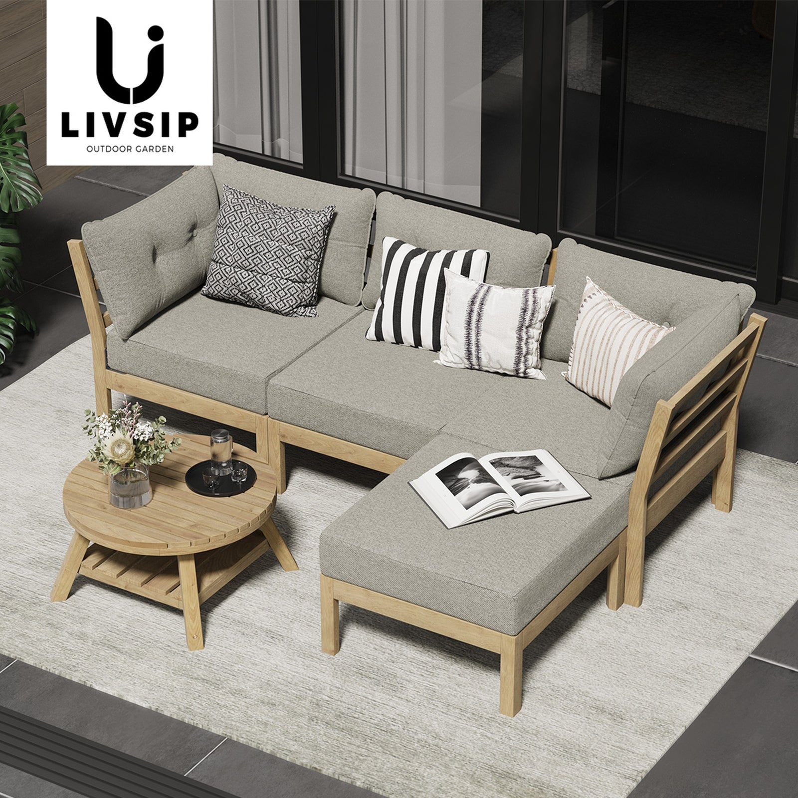 Livsip 5 Piece Outdoor Furniture Set Garden Lounge Sofa Patio Furniture Setting - Sunyee