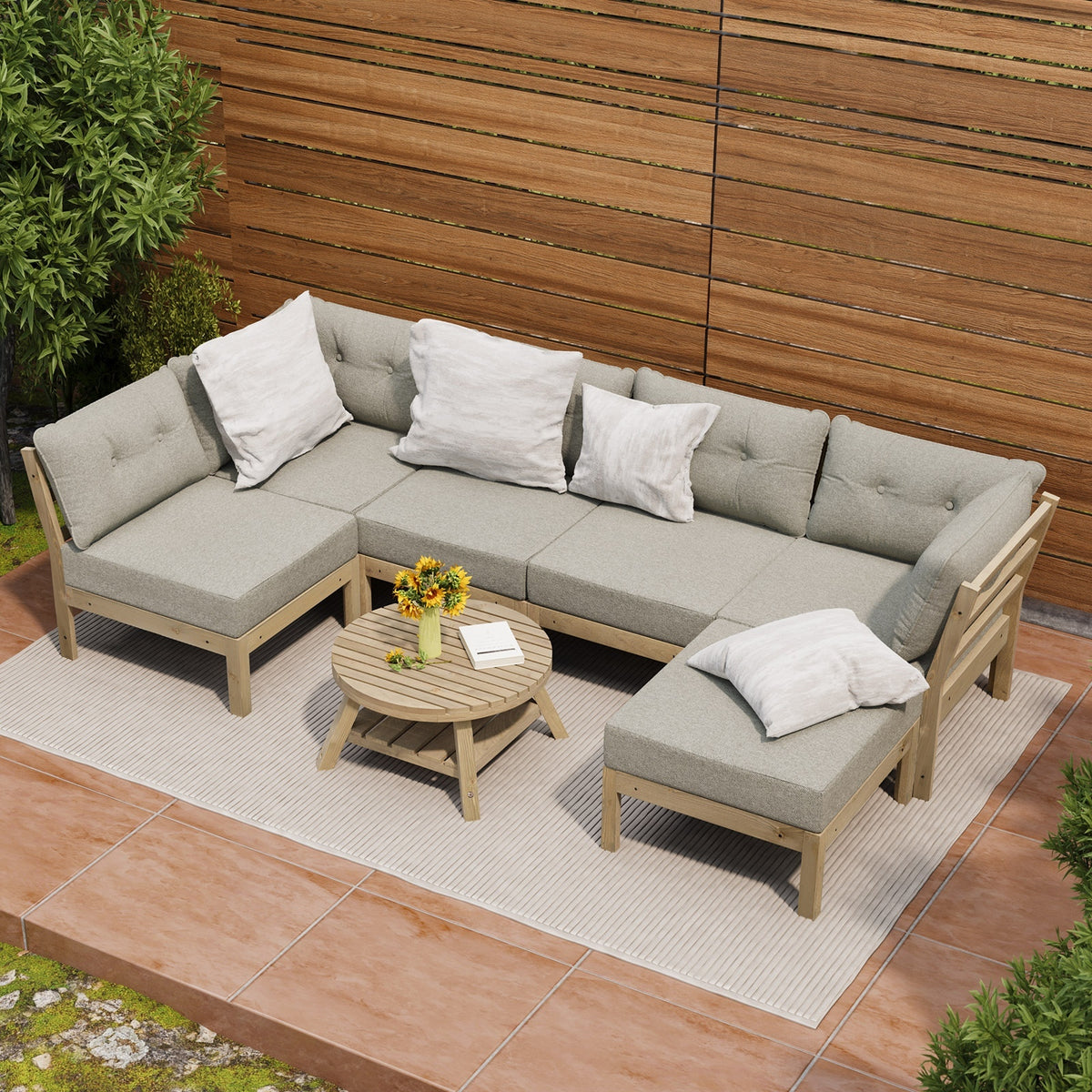 Livsip 7 Piece Outdoor Sofa Set 5-Seater Lounge Setting Garden Table Chairs - Sunyee