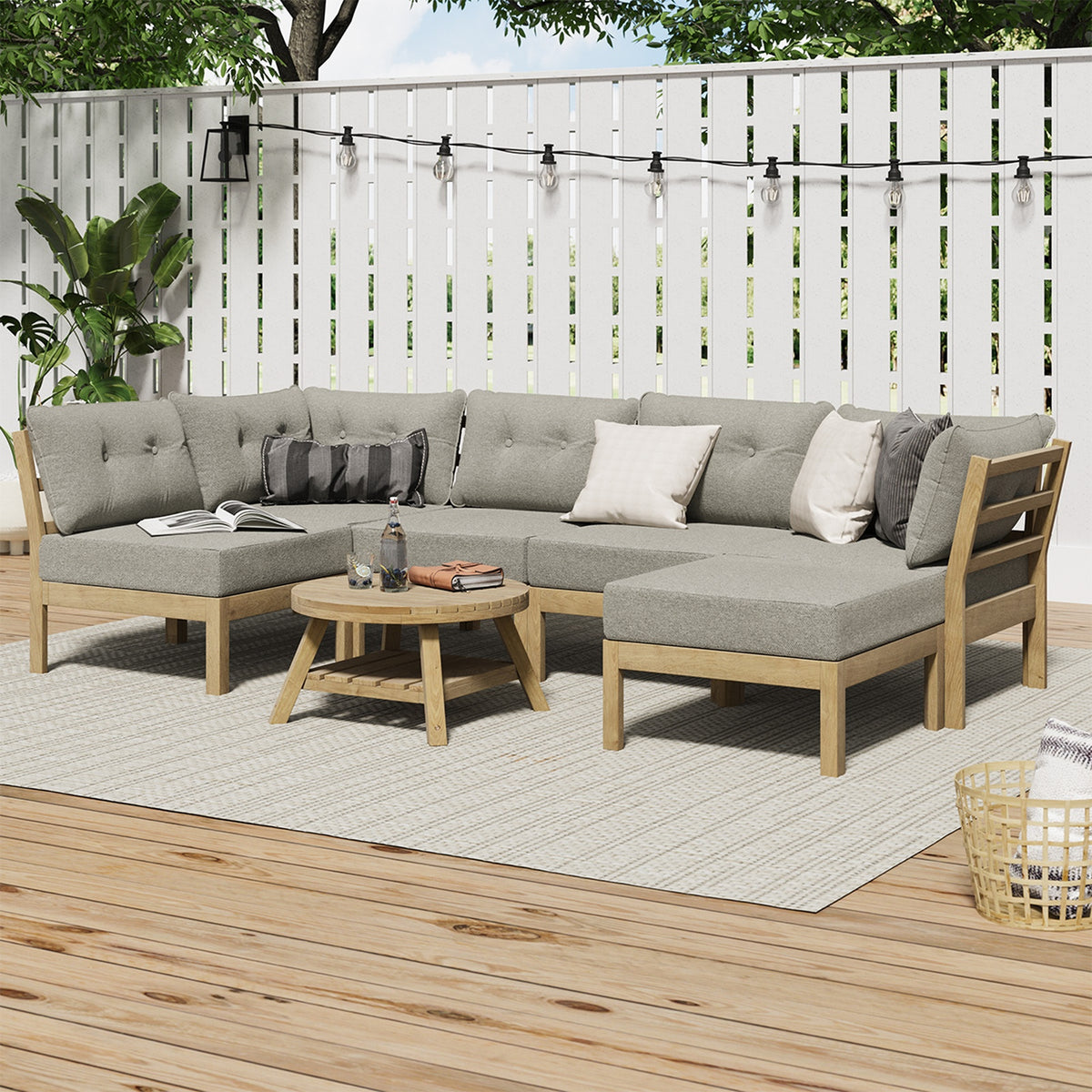 Livsip 7 Piece Outdoor Sofa Set 5-Seater Lounge Setting Garden Table Chairs - Sunyee