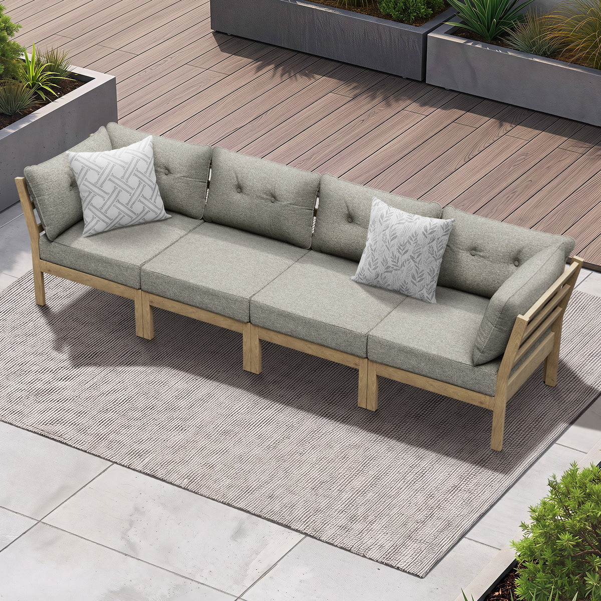 Livsip 4PCS Outdoor Sofa Set Wooden Modular Lounge Setting Patio Furniture Beige