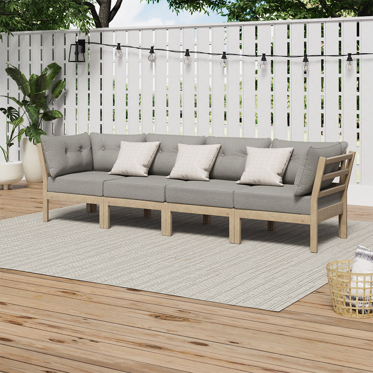 Livsip 4PCS Outdoor Sofa Set Wooden Modular Lounge Setting Patio Furniture Beige