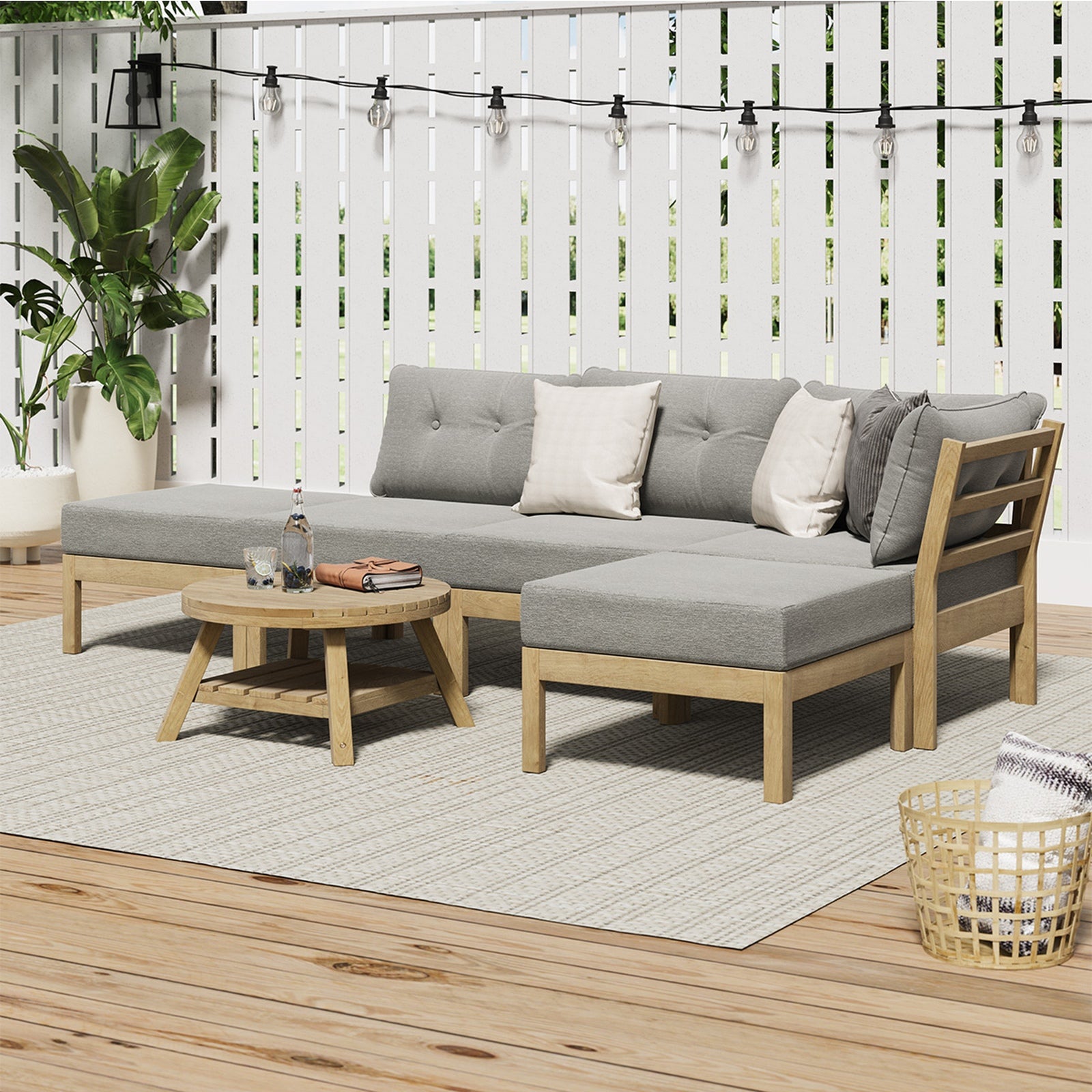 Livsip Outdoor Lounge Sofa Set 6 Piece Garden Furniture Dining Table Chairs Grey - Sunyee