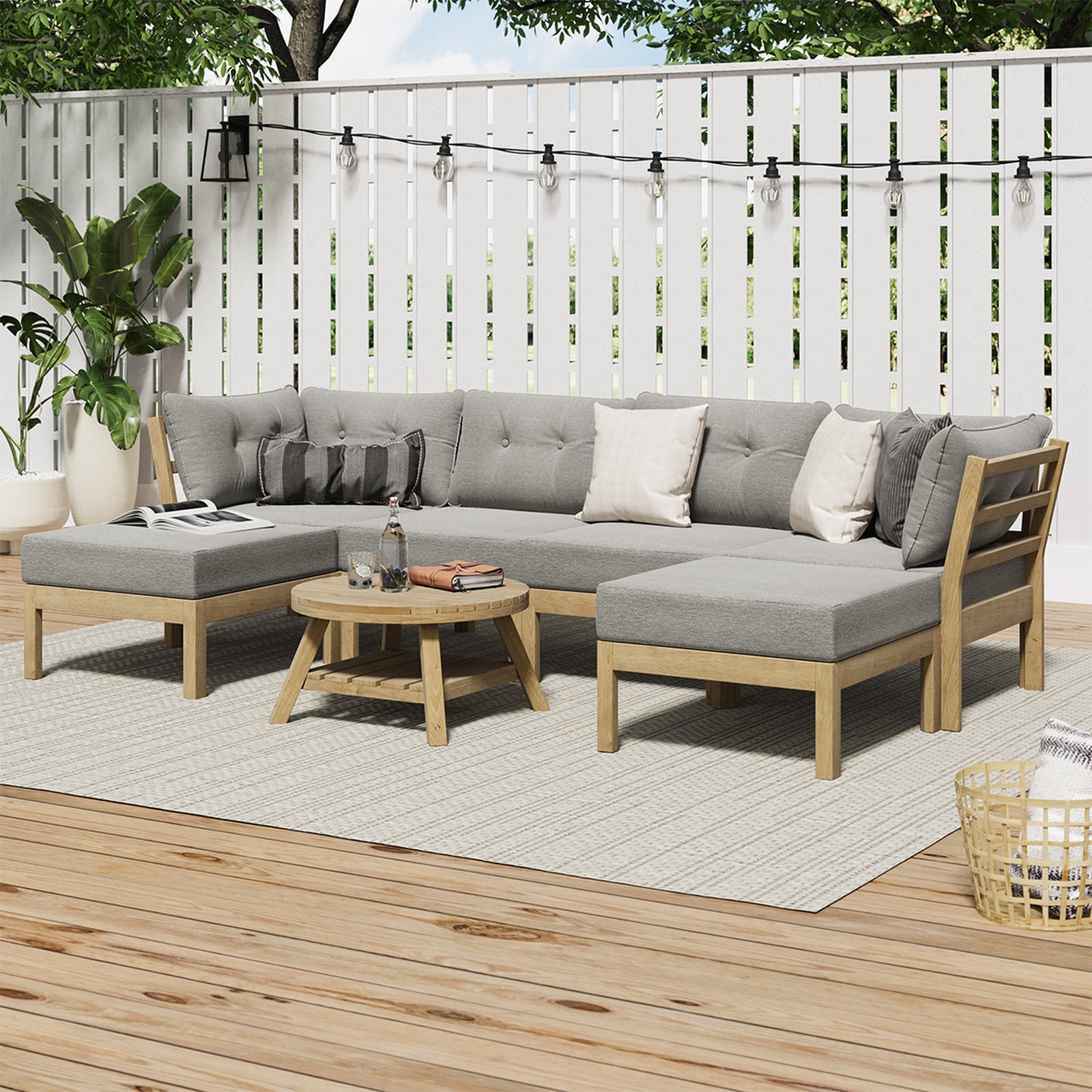 Livsip 6 Piece Outdoor Lounge Sofa Set Garden Furniture Dining Table Chairs Grey - Sunyee