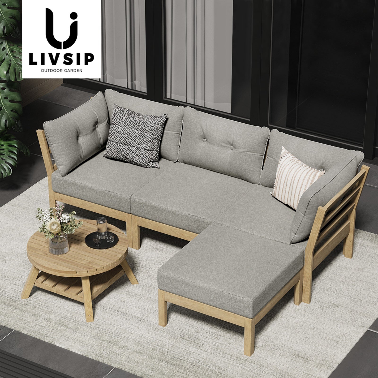 Livsip 5 Piece Outdoor Furniture Setting Garden Lounge Sofa Table Chairs Patio - Sunyee