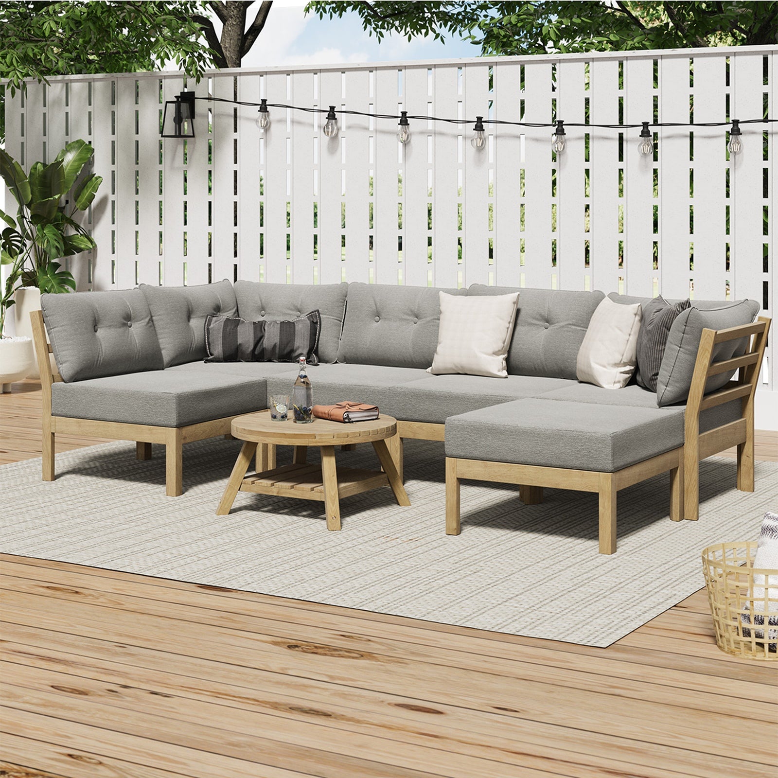 Livsip 7 Piece Outdoor Sofa Set 6-Seater Lounge Setting Garden Table Chairs Grey - Sunyee