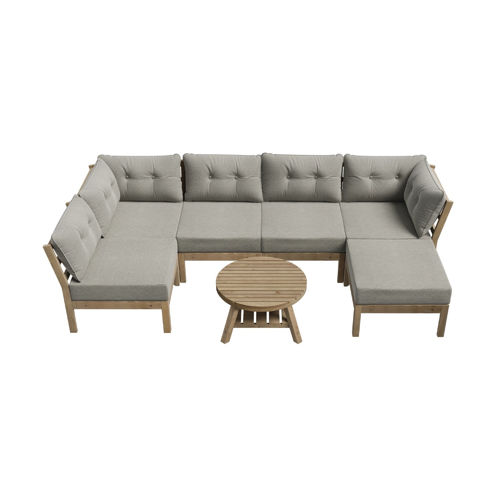 Livsip 7 Piece Outdoor Sofa Set 6-Seater Lounge Setting Garden Table Chairs Grey - Sunyee