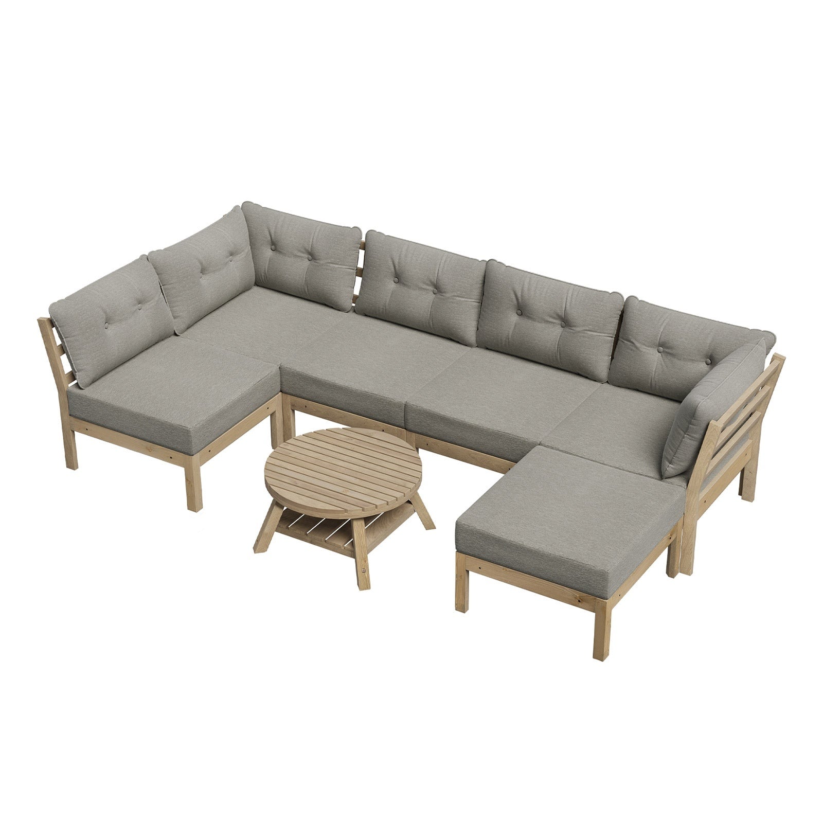 Livsip 7 Piece Outdoor Sofa Set 6-Seater Lounge Setting Garden Table Chairs Grey - Sunyee