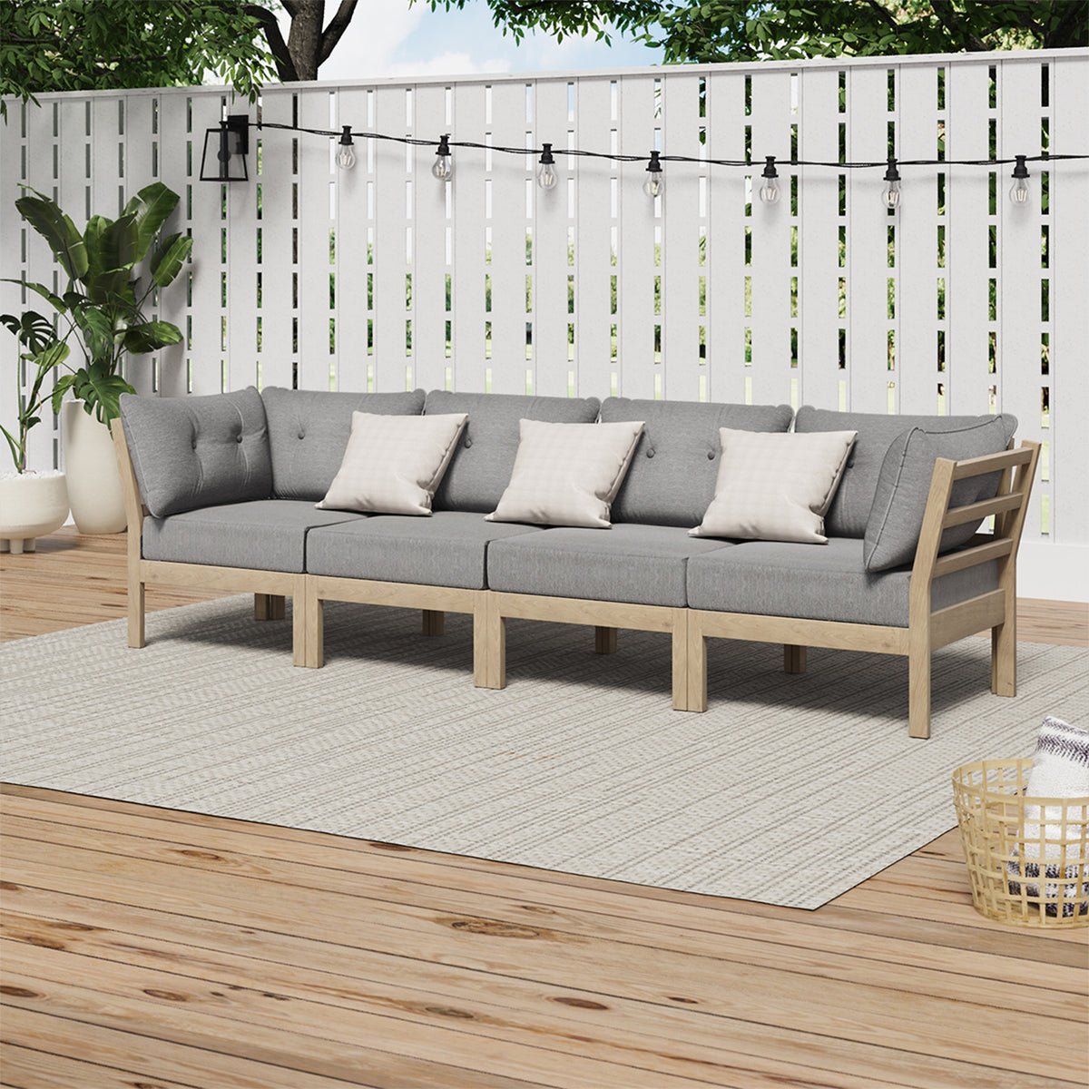 Livsip 4PCS Outdoor Sofa Set Wooden Modular Lounge Setting Patio Furniture Grey
