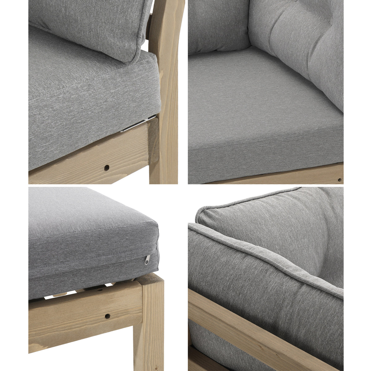 Livsip 4PCS Outdoor Sofa Set Wooden Modular Lounge Setting Patio Furniture Grey