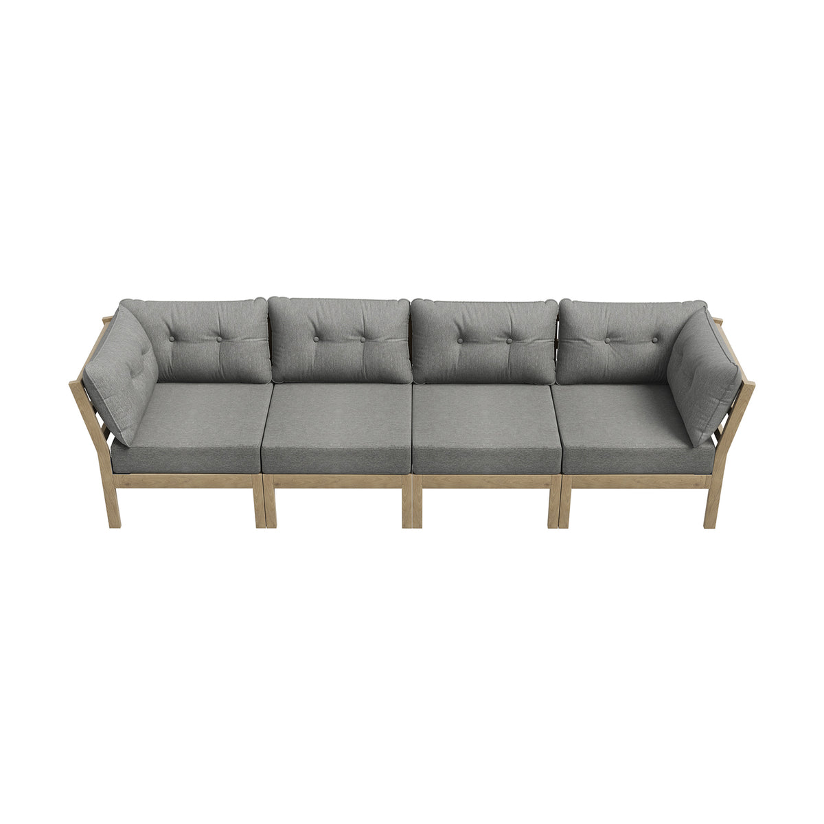 Livsip 4PCS Outdoor Sofa Set Wooden Modular Lounge Setting Patio Furniture Grey