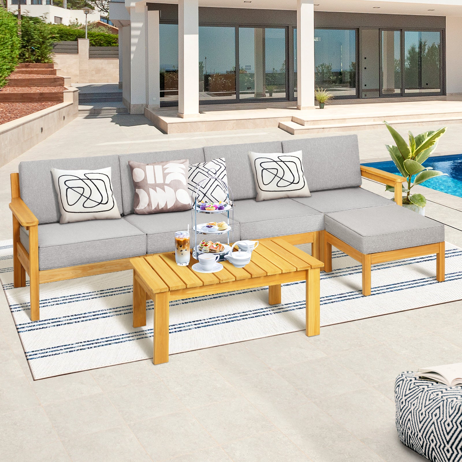 Livsip Outdoor Sofa Setting Garden Lounge Patio Furniture Dining Set 6 Piece - Sunyee